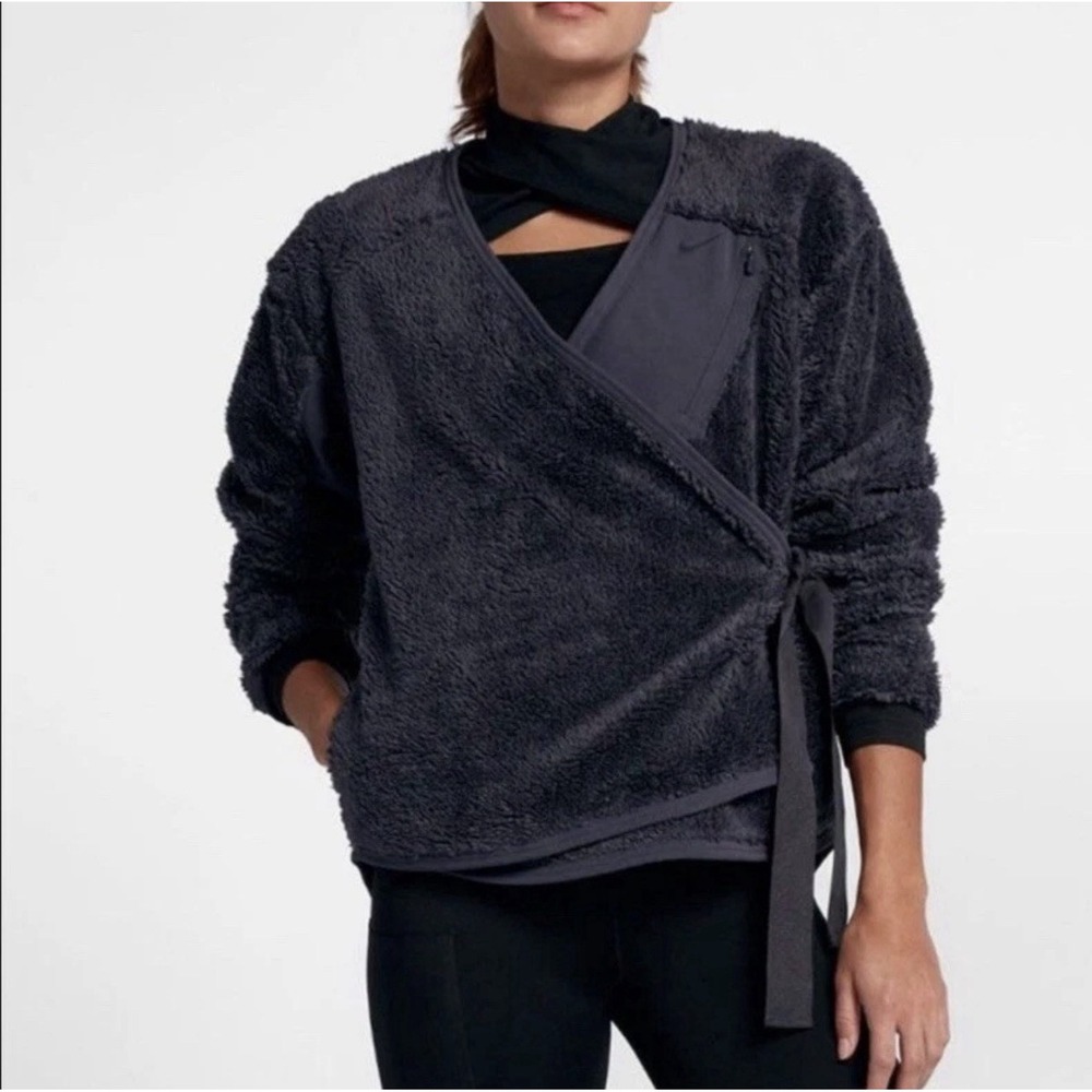 Nike Women's Long Sleeve Sherpa Training Wrap Jacket Top 929839 081‎ Indigo